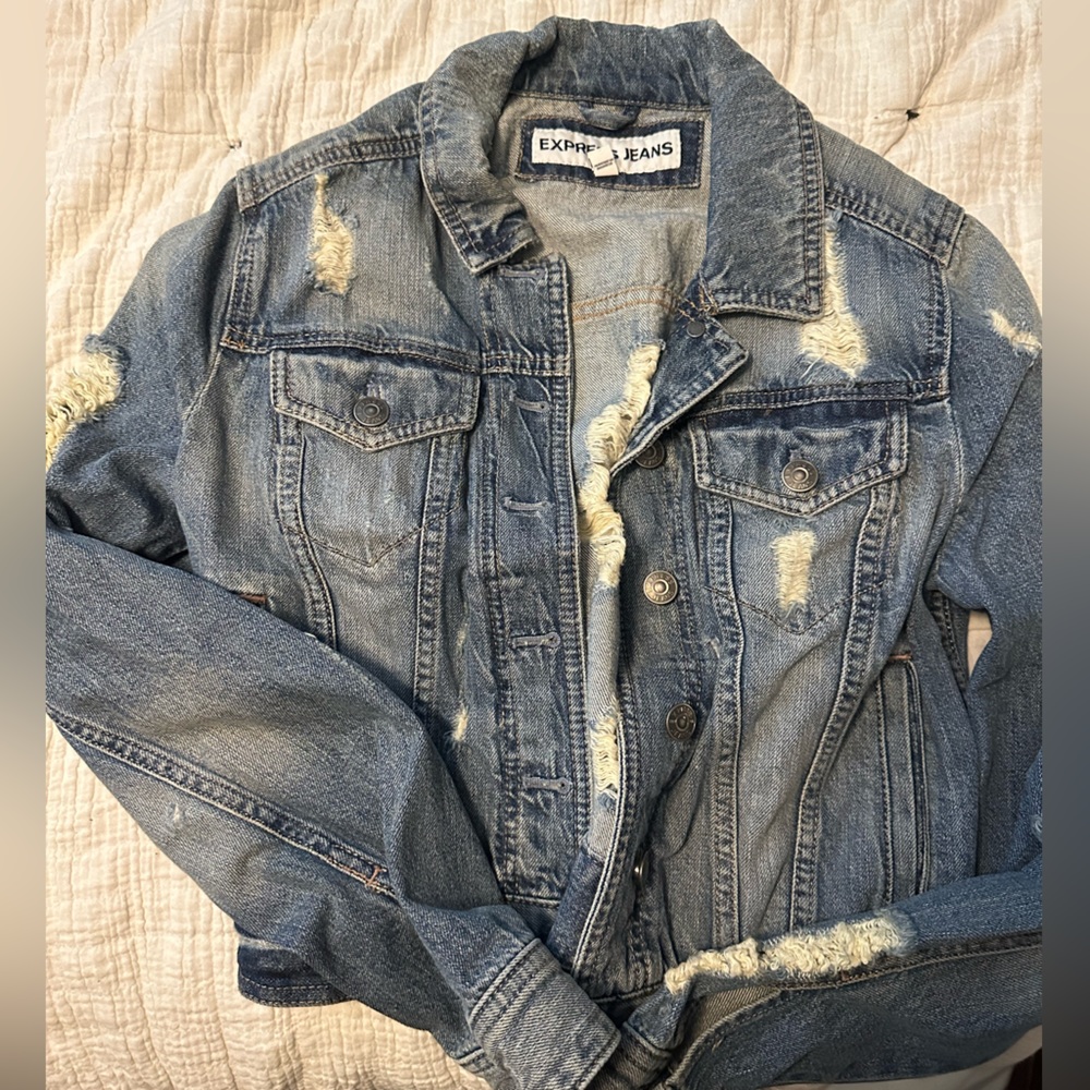 Express distressed jean jacket size S